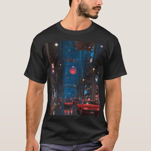 Neon Future City Street T-Shirt (Front)