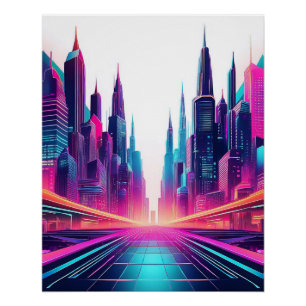 Neon Futuristic Cityscape – Bold Sci-Fi Art Poster