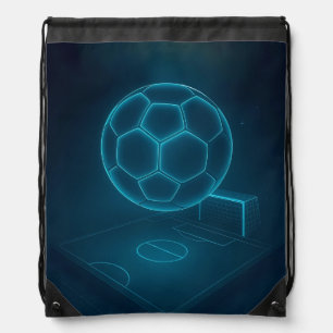 Neon Futuristic Soccer Field Art Drawstring Bag