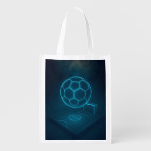 Neon Futuristic Soccer Field Art Grocery Bag