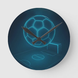 Neon Futuristic Soccer Field Art Round Clock