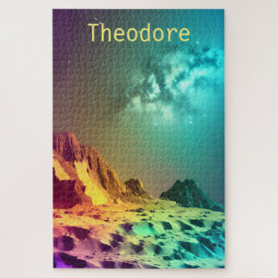 Neon Galactic and Cosmic Mountainous Range Jigsaw Puzzle