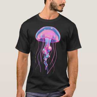 Neon Galactic Jellyfish Cosmic Ocean Art T-Shirt