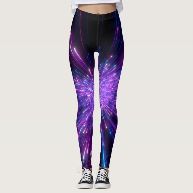 Neon Galaxy Cosmic Abstract Background Leggings (Front)