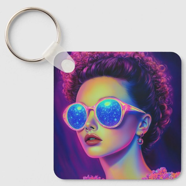 Neon Galaxy Glamour  Keychain (Front)