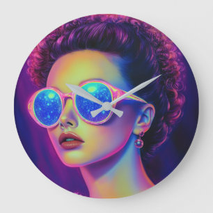 Neon Galaxy Glamour  Large Clock