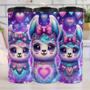 Neon Galaxy Llama Trio with Hearts Thermal Tumbler