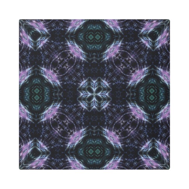 Neon Galaxy Mandala with Futuristic Glow Metal Print (Front)