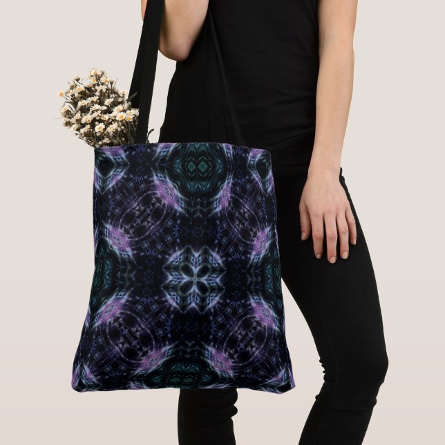 Neon Galaxy Mandala with Futuristic Glow Tote Bag (Close Up)