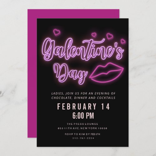 Neon Galentines Day Lips Invitation