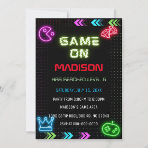 Neon Game Birthday Invitation