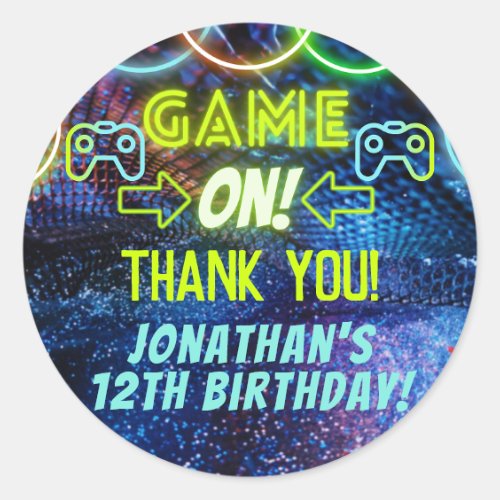 Neon Game On Gaming Birthday Party Thank You Favor