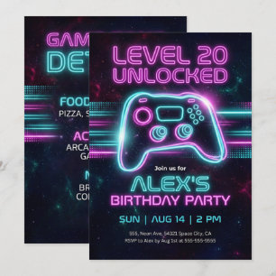 Neon Gamer Birthday Invitation Game for Teen Boy