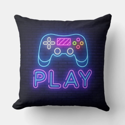 Neon Gamer Lets Play  Throw Pillow