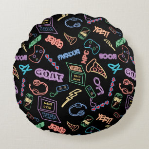 Neon Gamer Round Pillow
