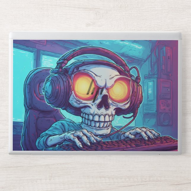Neon Gamer Skull Sticker. HP laptop Skin (Front)