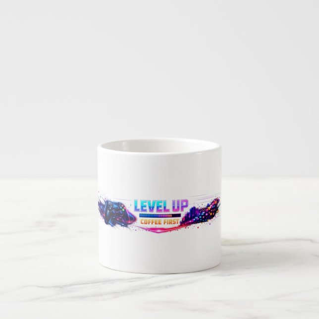 Neon Gamer Wrap Coffee Mug 🎮 | LEVEL UP Coffee Fi (Front)