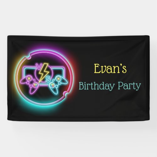 Neon Gaming Birthday Party Custom Banner