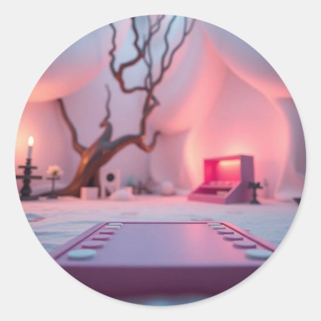 Neon gaming controller logo  classic round sticker (Front)