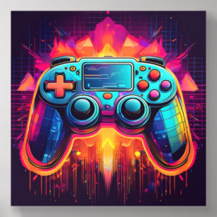 Neon Gaming Controller Retro Artwork Acrylic Photo Tile