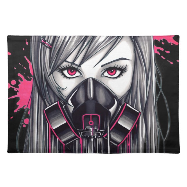 Neon Gas Mask Girl Cloth Placemat (Front)