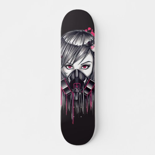 Neon Gas Mask Girl Skateboard