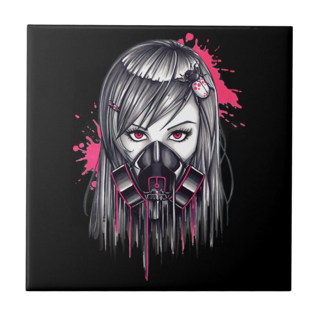 Neon Gas Mask Girl Tile (Front)