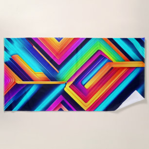 Neon Geometric Abstract Art Beach Towel