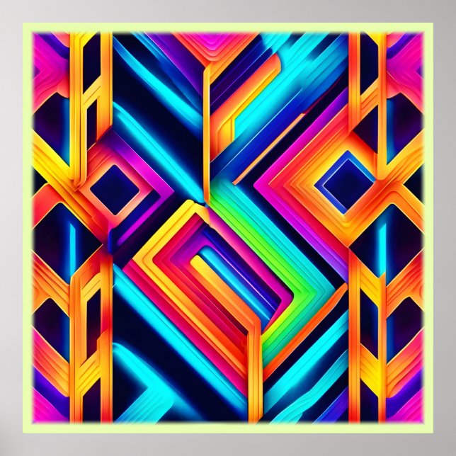 Neon Geometric Abstract Art Poster (Front)
