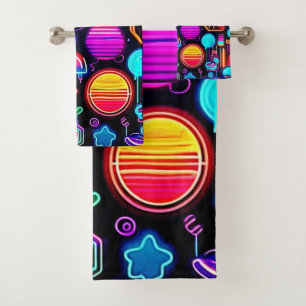 Neon Geometric Abstract Bath Towel Set