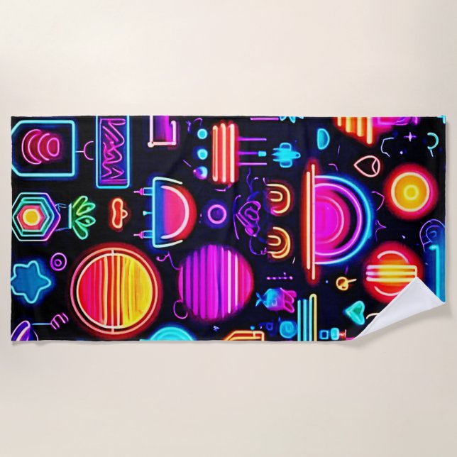 Neon Geometric Abstract Beach Towel (Front)