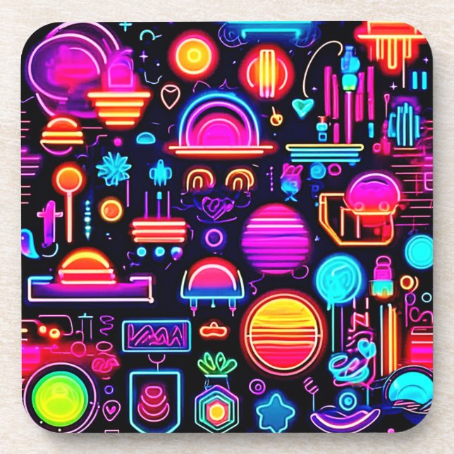 Neon Geometric Abstract Beverage Coaster (Front)