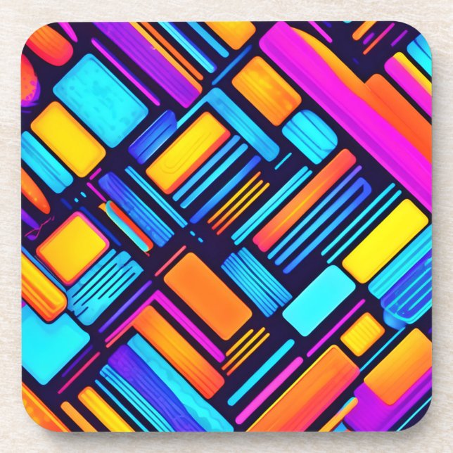 Neon Geometric Abstract Beverage Coaster (Front)