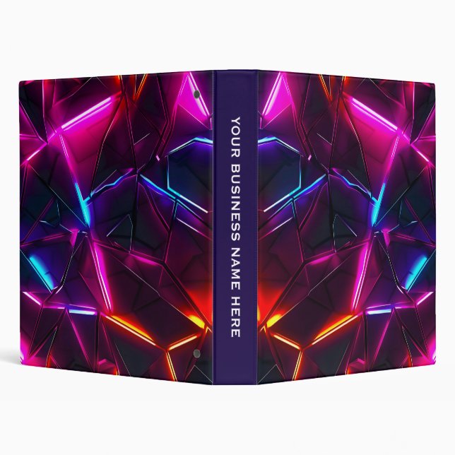 Neon Geometric Abstract Futuristic Cyberpunk 3 Ring Binder (Background)