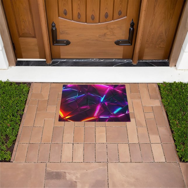 Neon Geometric Abstract Futuristic Cyberpunk Doormat (Outdoor)