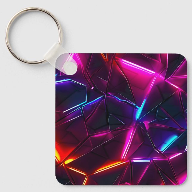 Neon Geometric Abstract Futuristic Cyberpunk Keychain (Front)