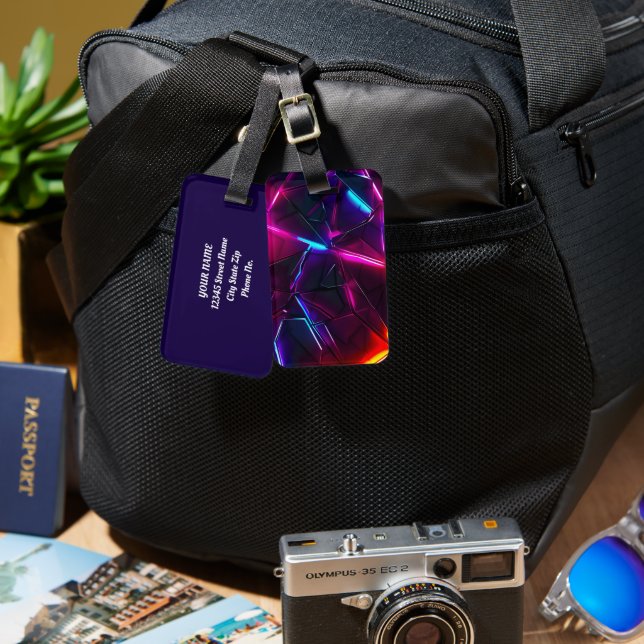 Neon Geometric Abstract Futuristic Cyberpunk Luggage Tag (Front & Back)