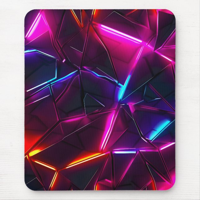 Neon Geometric Abstract Futuristic Cyberpunk Mouse Pad (Front)
