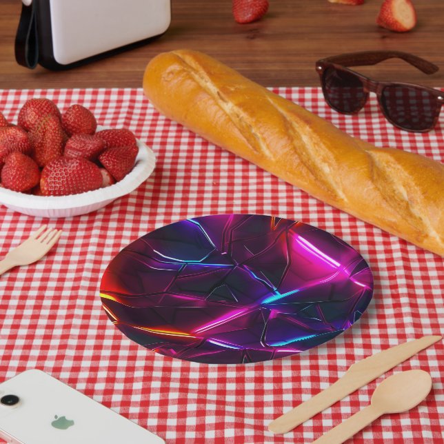 Neon Geometric Abstract Futuristic Cyberpunk Paper Plates (Picnic)
