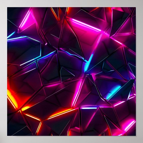 Neon Geometric Abstract Futuristic Cyberpunk Poster