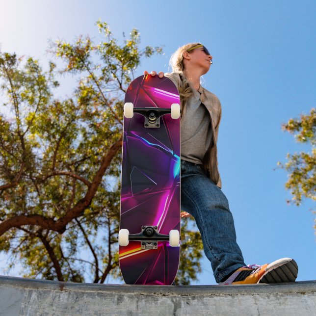 Neon Geometric Abstract Futuristic Cyberpunk Skateboard (Outdoor 1)