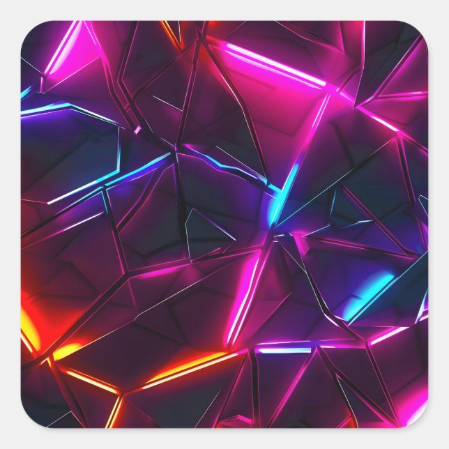 Neon Geometric Abstract Futuristic Cyberpunk Square Sticker (Front)