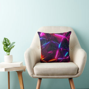 Neon Geometric Abstract Futuristic Cyberpunk Throw Pillow