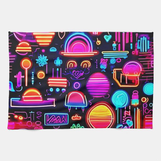 Neon Geometric Abstract Kitchen Towel (Horizontal)