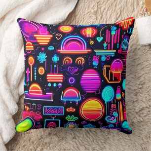 Neon Geometric Abstract Throw Pillow