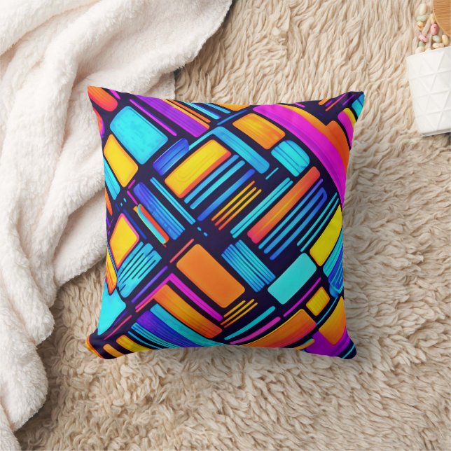 Neon Geometric Abstract Throw Pillow (Blanket)