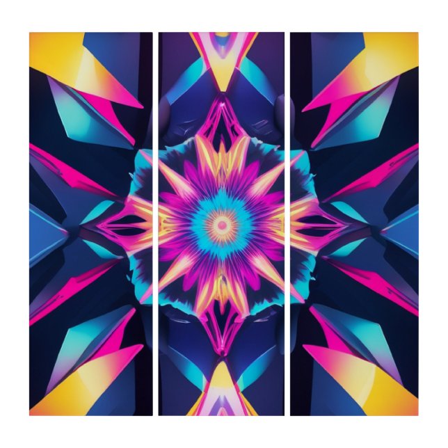 Neon Geometric Abstraction Triptych (Front)
