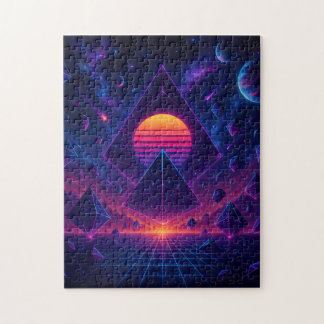 Neon Geometric Ascension in Deep Space Jigsaw Puzzle