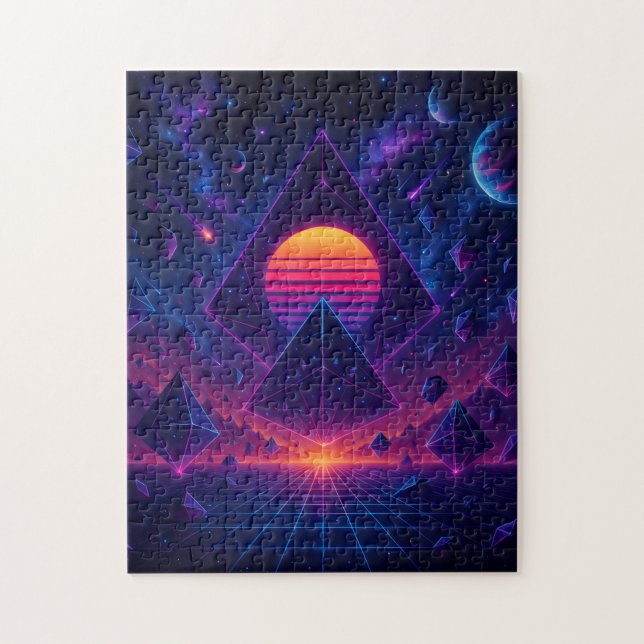 Neon Geometric Ascension in Deep Space Jigsaw Puzzle (Vertical)