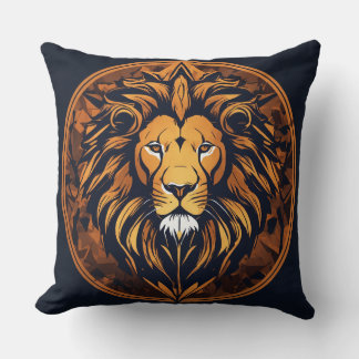 Neon Geometric Lion Emblem Tee Throw Pillow